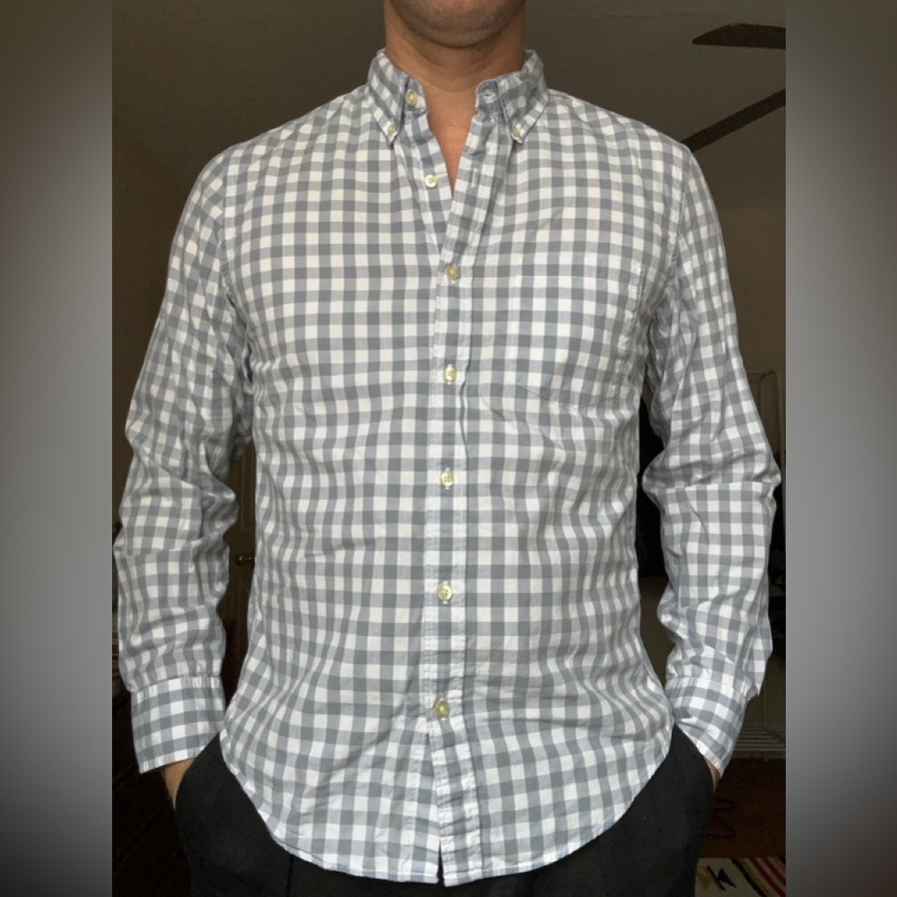 J. Crew Gray and White Checkered Button Down Shirt